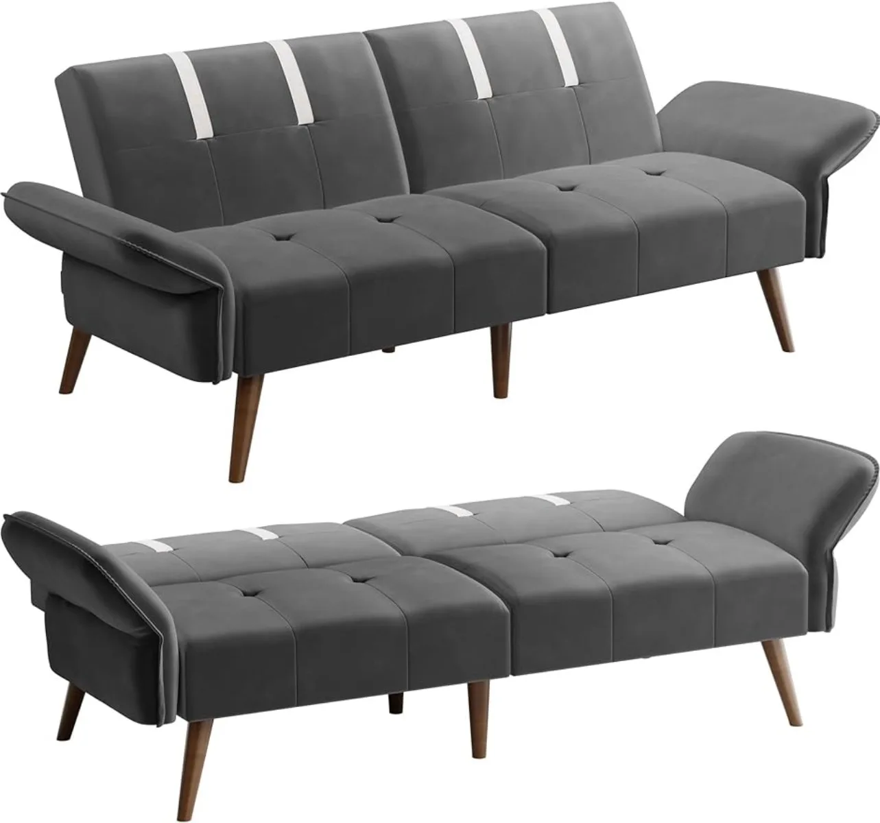 

Диван-кровать для гостиной, бархатный диван для квартир и офиса, с регулируемыми подлокотниками и спинкой, темно-серый