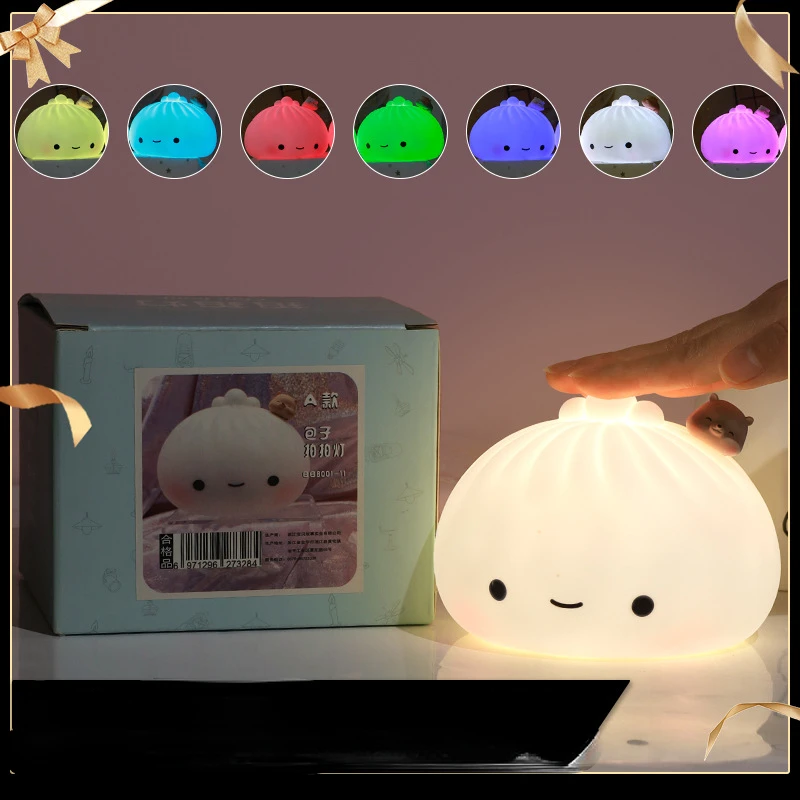 

Steamed Stuffed Bun Pat Light Discoloration Decompression Cartoon Night Light Outdoor Atmosphere Light Home Decorative Light