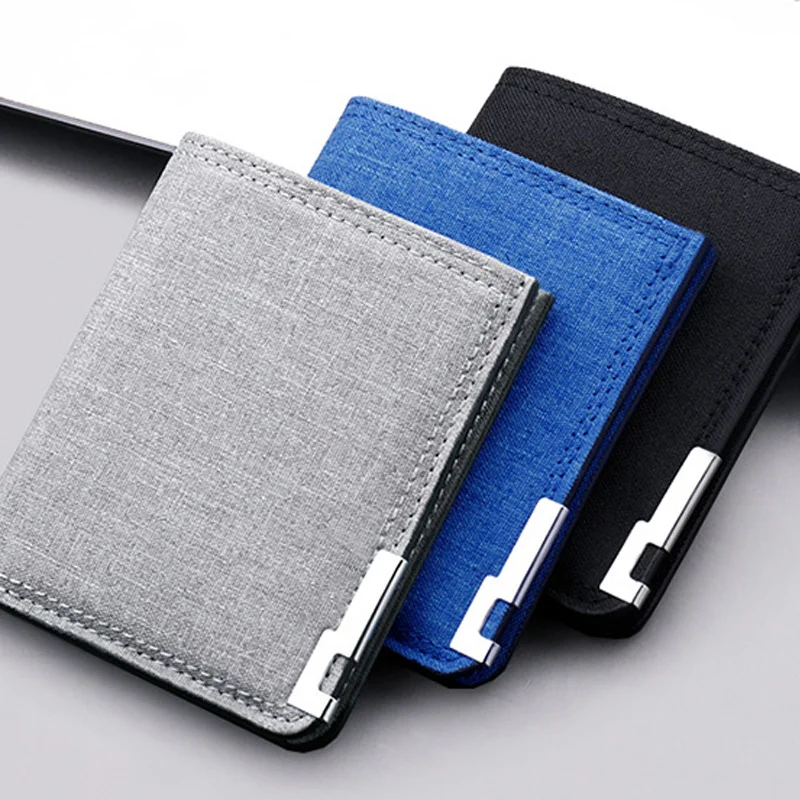 

Canvas Solid Color Men Short Wallets Metal Dr Leisure Travel Lightweight Coin Purse Bi-fold Small Wallet ID Card Holders