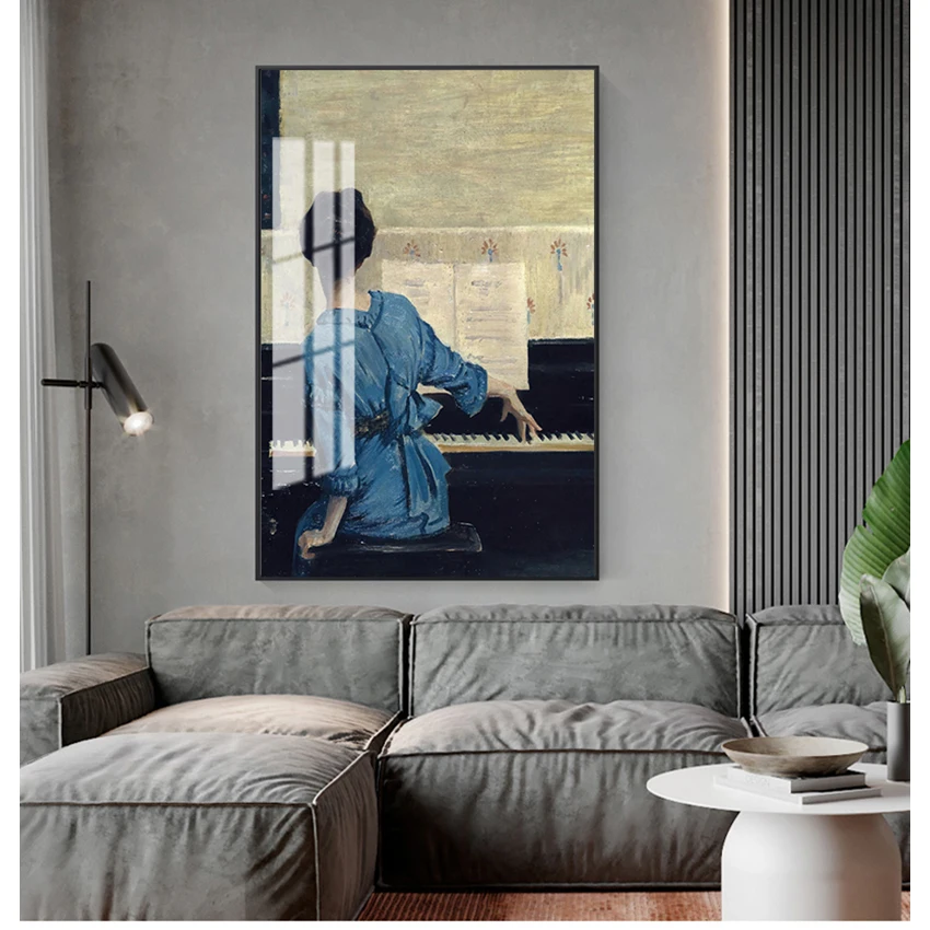 

Canvas Painting POP Wall Art Pictures on Canvas for Living Room Gallery Home Decor Vintage Play Piano Girls Poster Figure