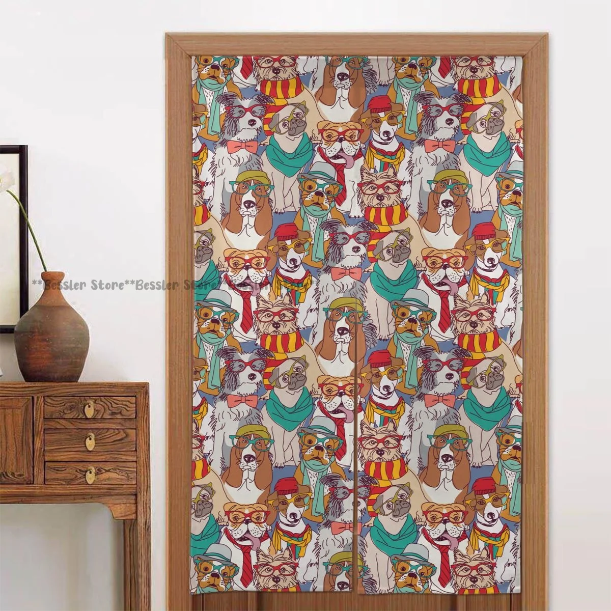 Рождественская занавеска с таксой