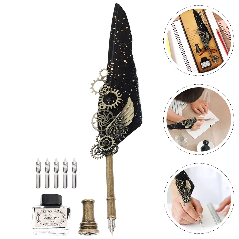 

Ручка Quill чернильная установка каллиграфия фонтан винтажный Nibbed панк Signatureportable Retropainting