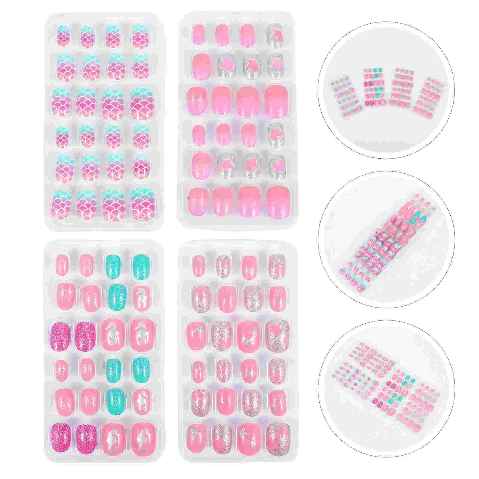 

4 Boxes/96pcs Girl Detachable Nail Sticker Manicure Nail Pieces DIY Nails Glue-on for girls