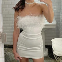 sexy mini dress bodycon breathable backless elastic off shoulder sweet fluffy collar women dress for vacation