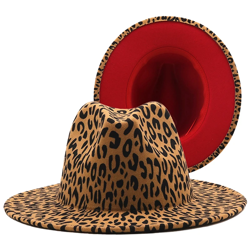 

2022 Fedora Hats For Women Fashion Autumn Winter Panama Wool Felt Jazz Patchwork Wide Brim Hats Men Leopard Goth Top Wedding Hat