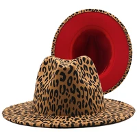 2022 fedora hats for women fashion autumn winter panama wool felt jazz patchwork wide brim hats men leopard goth top wedding hat