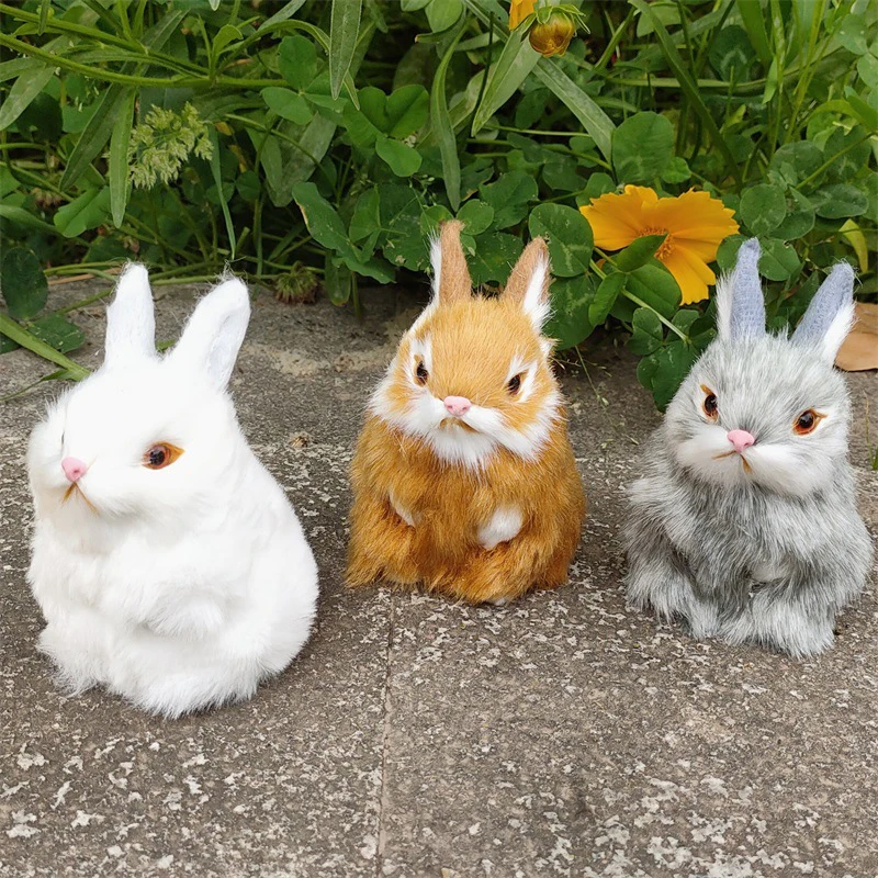 

Mini Simulation Rabbit Model Furry Squatting Rabbit Vivid Home Ornament Cute Plush Toy Gift Simulation Bunny Home Decorative