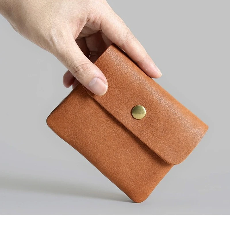 Handmade Men's Genuine Leather Wallet Cowhide Short Coin Purses Student Square Mini Coin Bag Girl