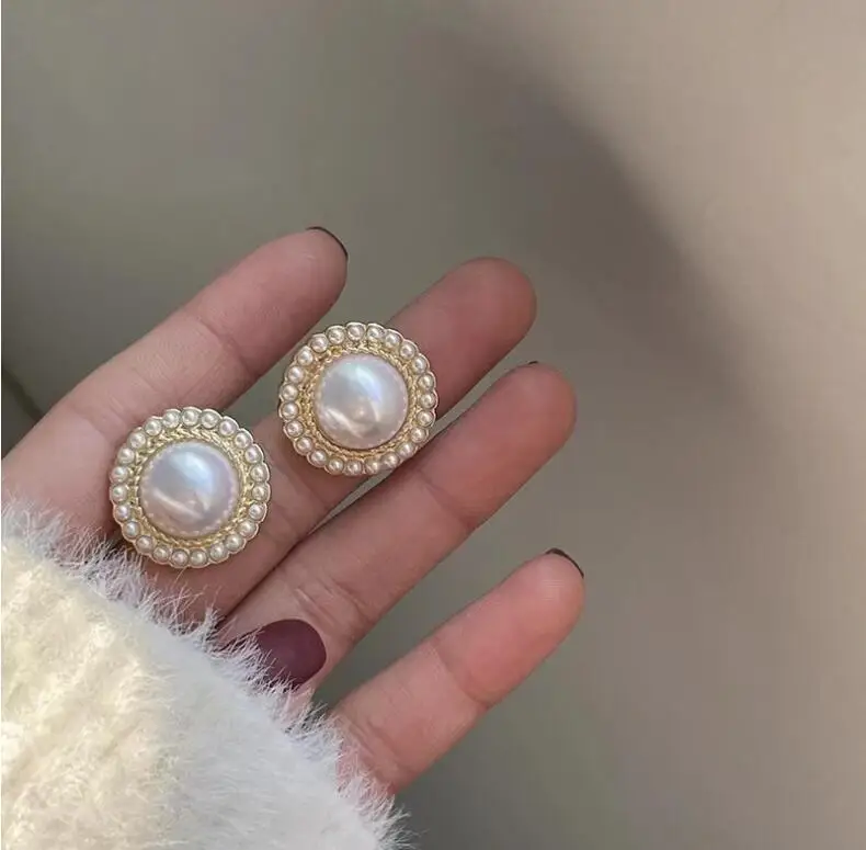 

S2955 Fashion Jewelry S925 Silver Post Earrings Round Faux Pearl Stud Earrings