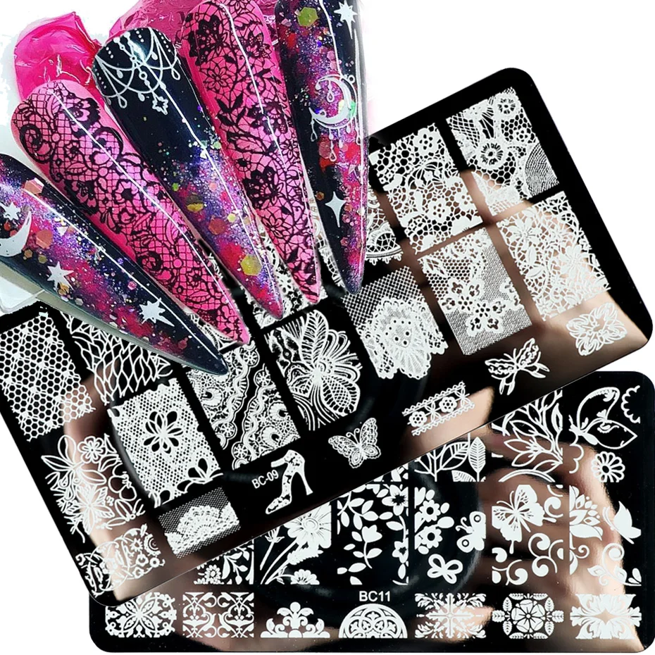 Nail Stamping Plates Lace Petals Butterfly Mandala Plants Abstract Stamp Art Templates Polish Printing Stencils Mold |