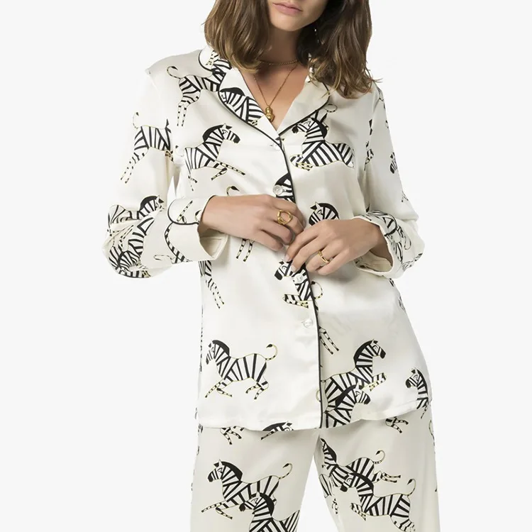 

Zebedee Printing Ivory 100% Silk Sleep Shirts Tops Women
