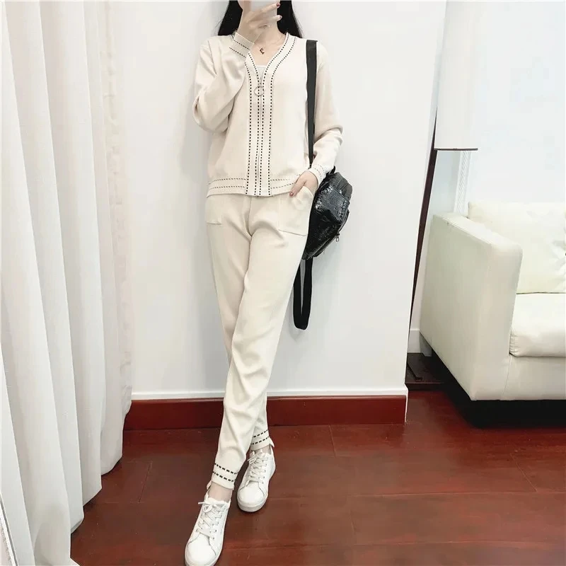 Женский Повседневный Трикотажный костюм из двух предметов модный кардиган с