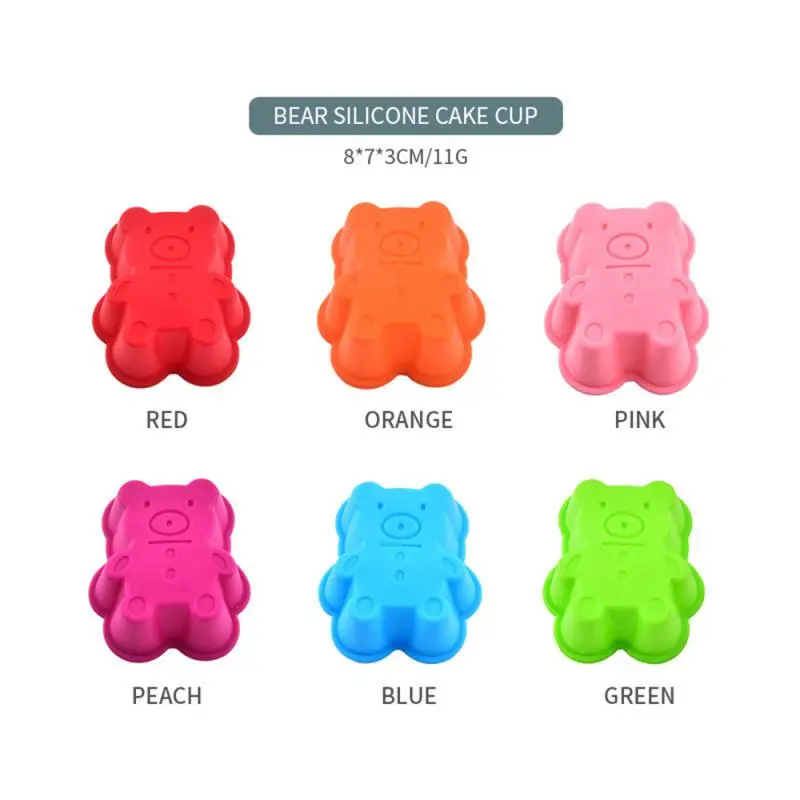 

6pcs Silicone Muffin Cup Pudding Jelly Mold Cute Bear Shape Cake Diy Mold Cartoon Baking Tray Kitchen Baking Tools Accessories