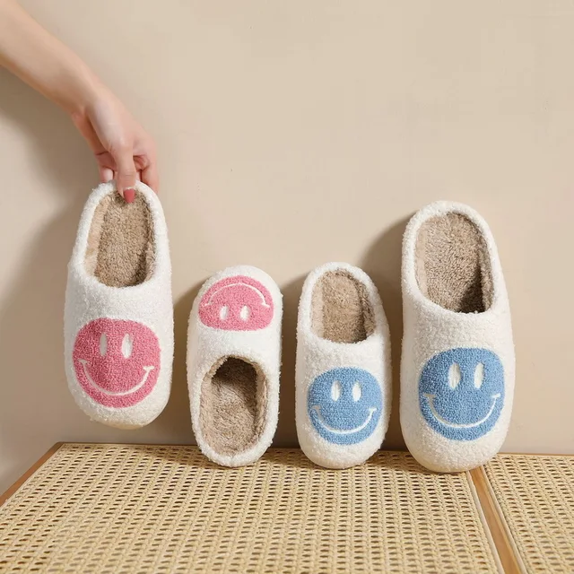 Children's Home Cotton Slippers Smiley Face Non-slip Indoor Warm Winter Fluffy Slippers Girls Boys Floor Shoes Slippers Kids 2