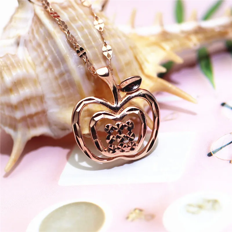 585 фиолетовое золото новое блестящее ожерелье с яблоком подвеска из розового