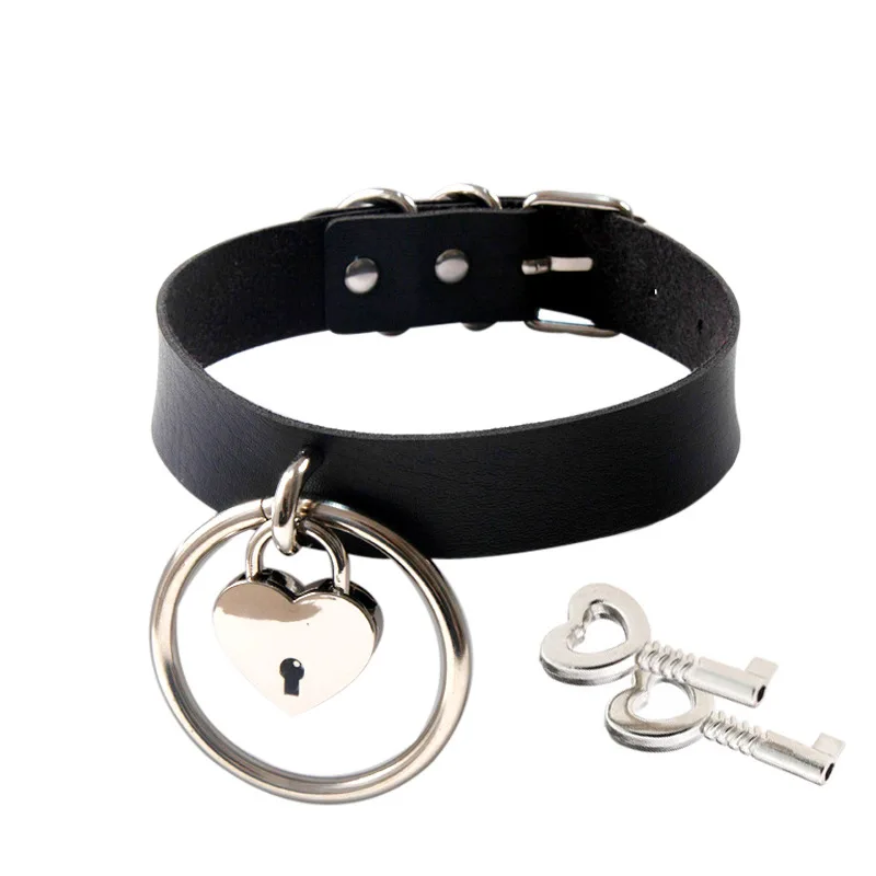 

PU Leather Alloy Love Lock Collar Necklace Adjustable Pin Buckle Neckband Clavicle Chain Jewelry Neck Accessories For Women