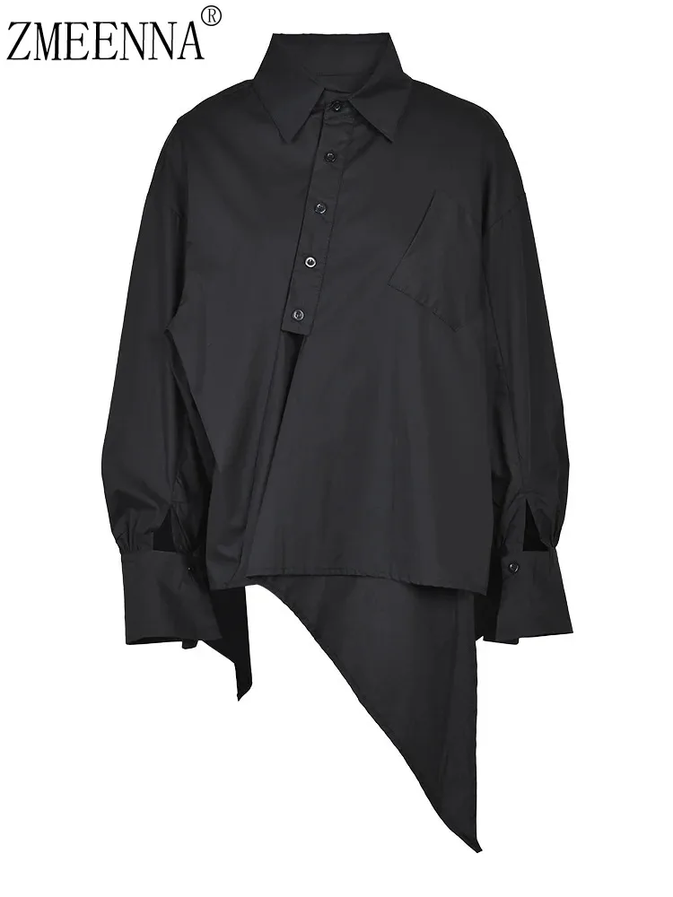 Женская Асимметричная блузка ZMEENNA черная Свободная рубашка большого размера с