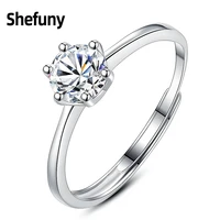 925 sterling silver heart hollow adjustable finger ring six claws cubic zircon open size ring for women fine jewelry wedding