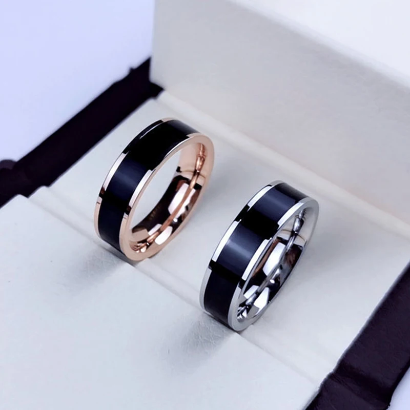 

Rose Gold Color White Black Charm Ring for Woman Man Custom Engrave Name Wedding Jewelry 316L Stainless Steel Never Fade