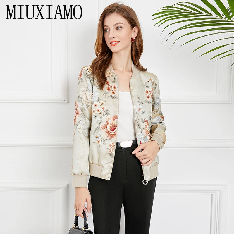 

MIUXIMAO 2022 New Spring Jacket Women V-Neck Long Sleeve Diamonds Flower Embroidery Fashion Elegant Office Casual Jacket Vestido