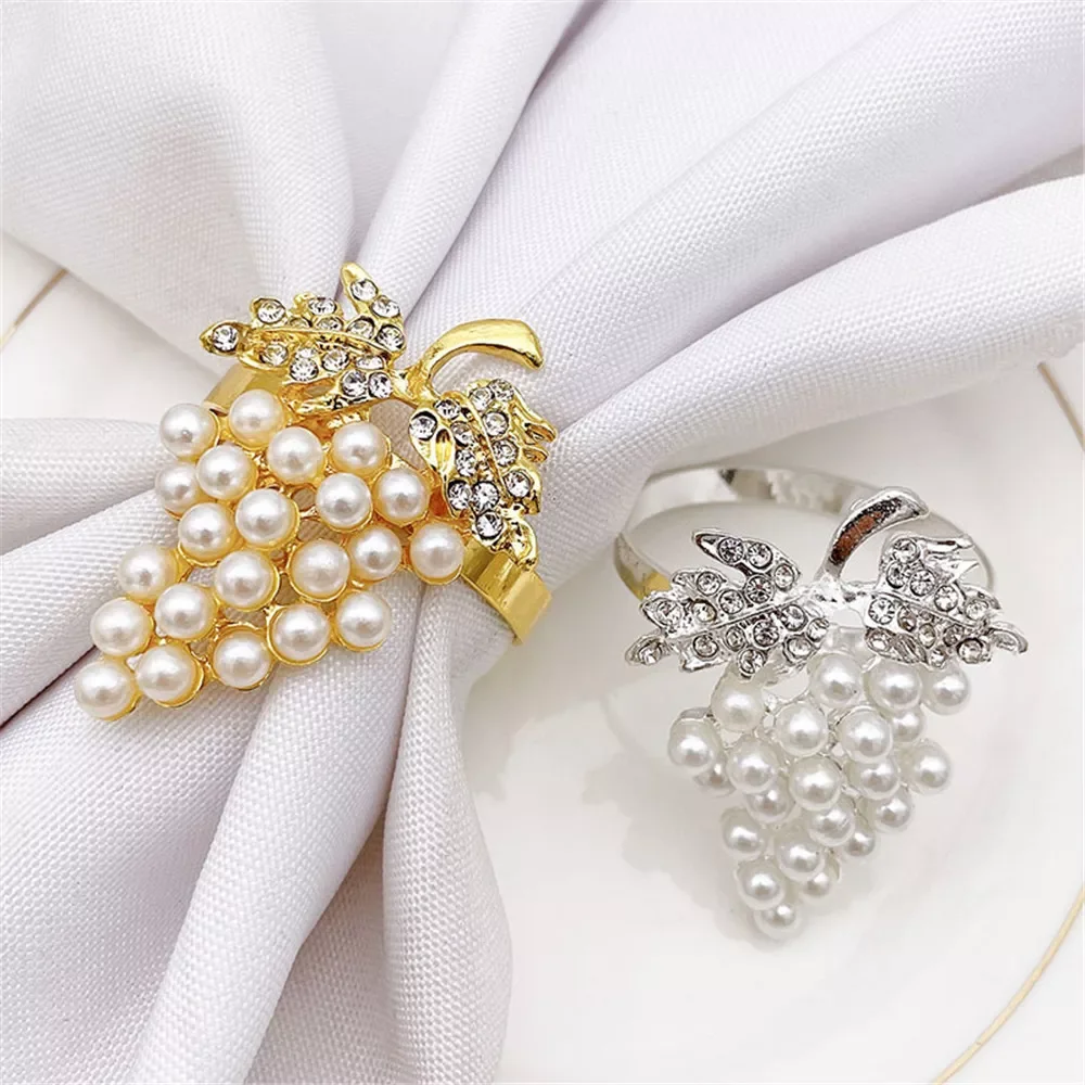 

Golden Grape Napkin Ring Pearl Rhinestone Napkin Holder Exquisite And Elegant Wedding Hotel Decoration Table Napkin Buckle