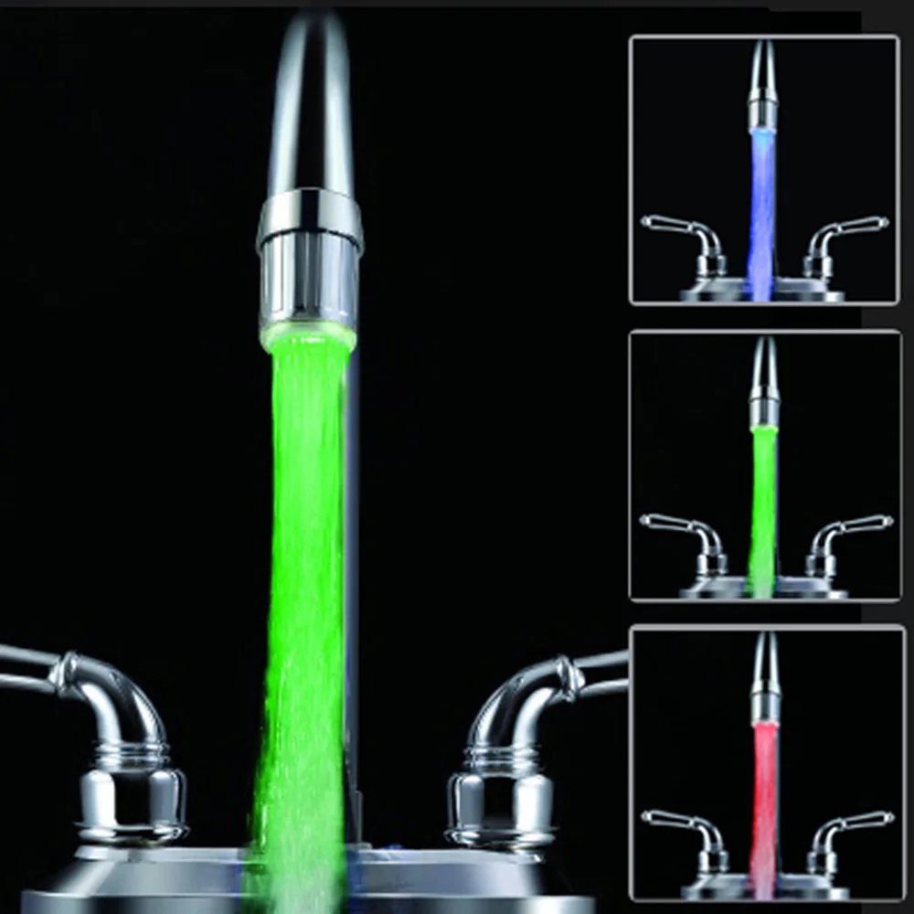 

Luminous Light-up LED Water Faucet Shower Tap Basin Water Nozzle Bathroom Kitchen Heater Faucets thermostat Blue 3Color 7 Colors