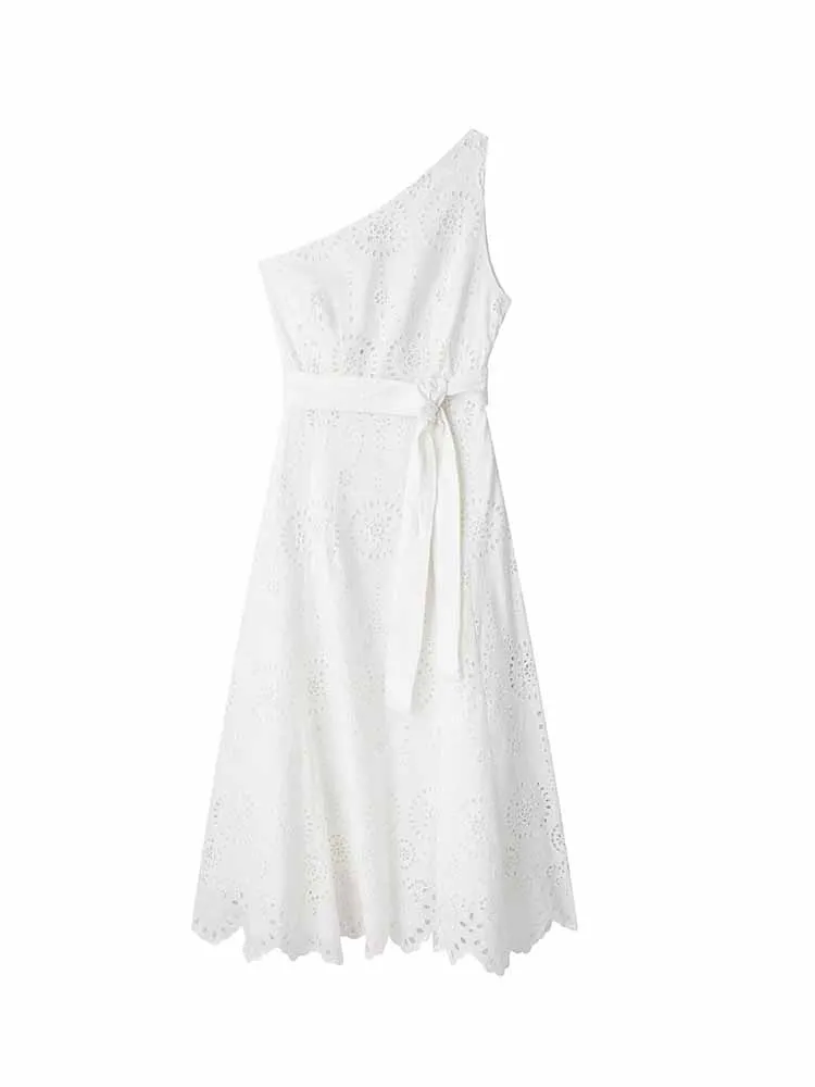 

Платье-миди женское летнее асимметричное с поясом, шикарное модное винтажное с вышивкой, без рукавов, с открытой спиной