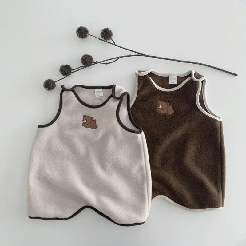 Baby Cartoon Vest Spring Autumn New Kids Long Vest Cute Bear Warm Vest Boys Cotton Sleeping Bag Baby Girl Pajamas Infant Clothes