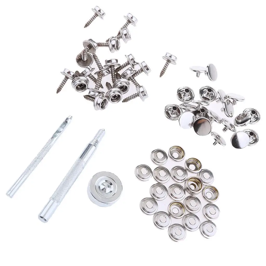 

Set of 60 Silver Stainless Steel Snap Fastener Screw Fastener Kit 15mm for Boat