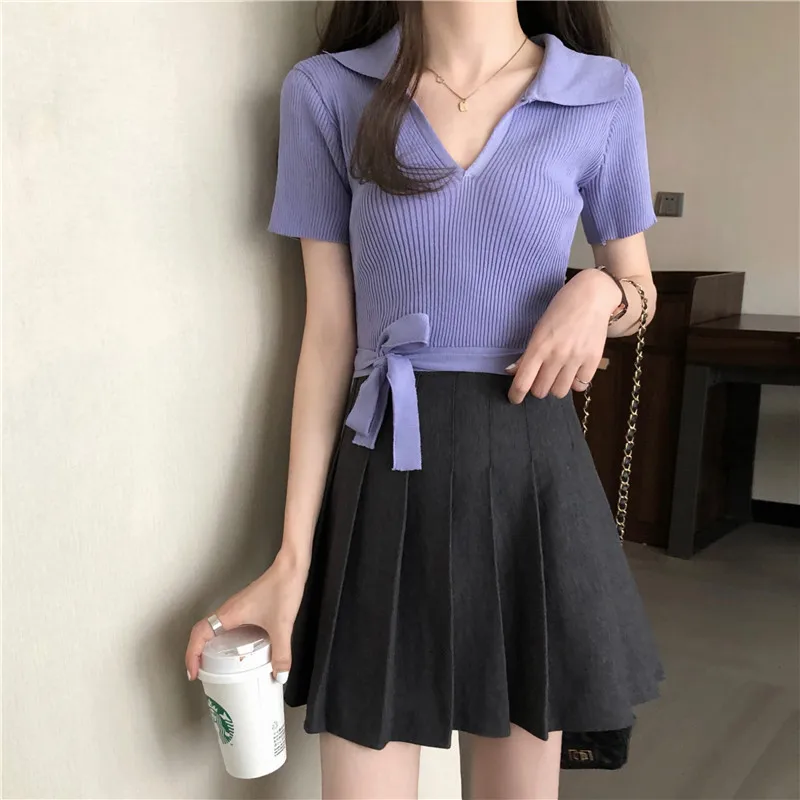 

Casual T-Shirt Summer Short Sleeve V-Neck Solid Color 2022 gray
