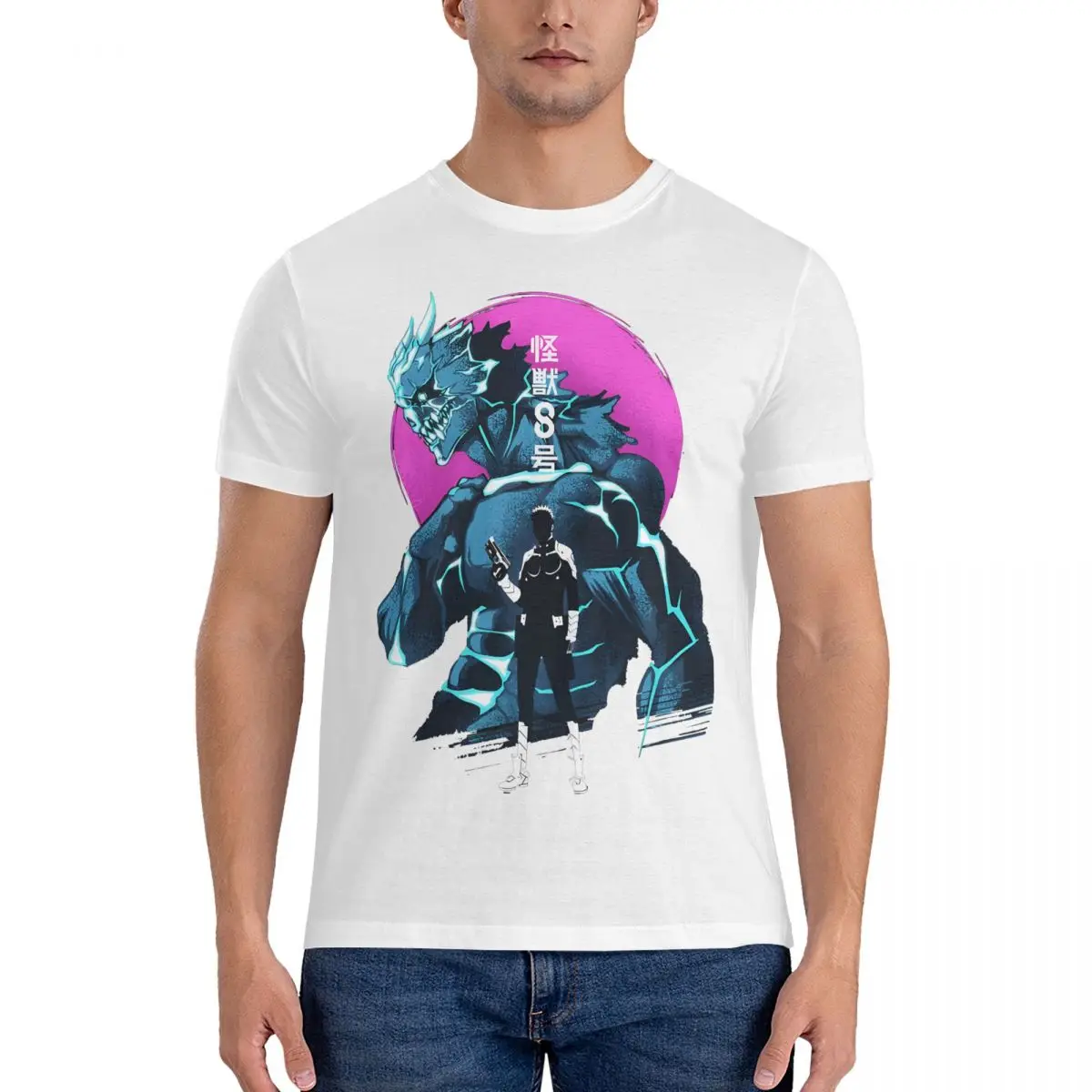 Забавные мужские футболки Kaiju с коротким рукавом и круглым вырезом 100% хлопок