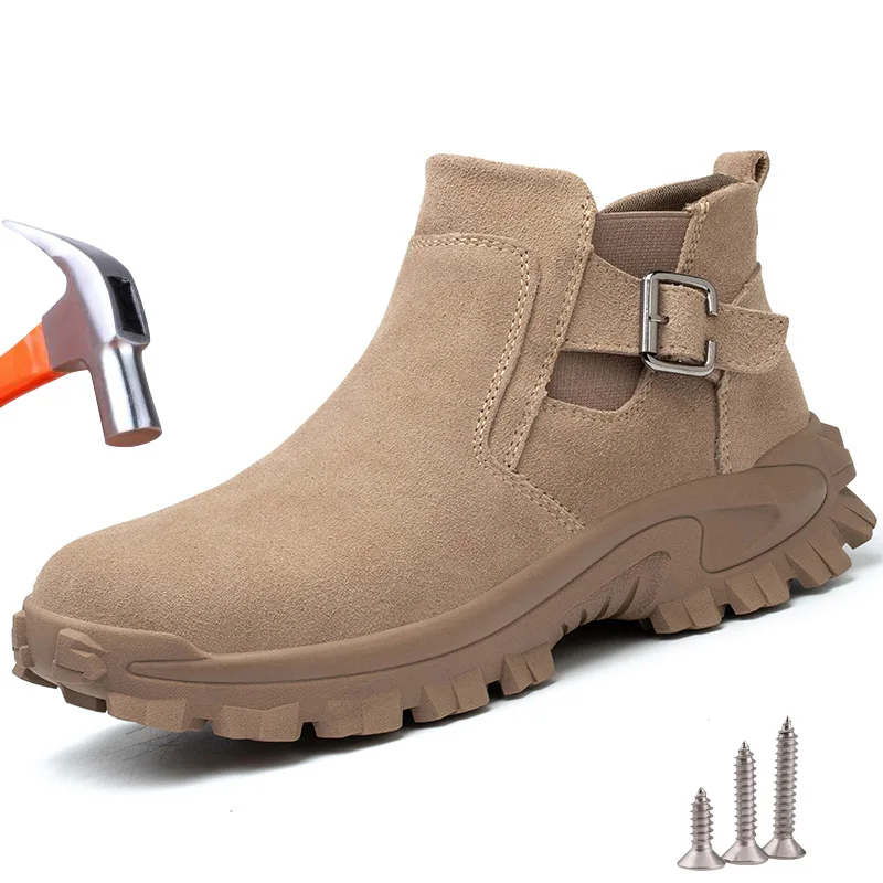 

Мужские защитные ботинки для работы, обувь для сварщика, обувь из натуральной кожи, защита от ударов, проколов, стальной носок, неразрушаемые защитные ботинки
