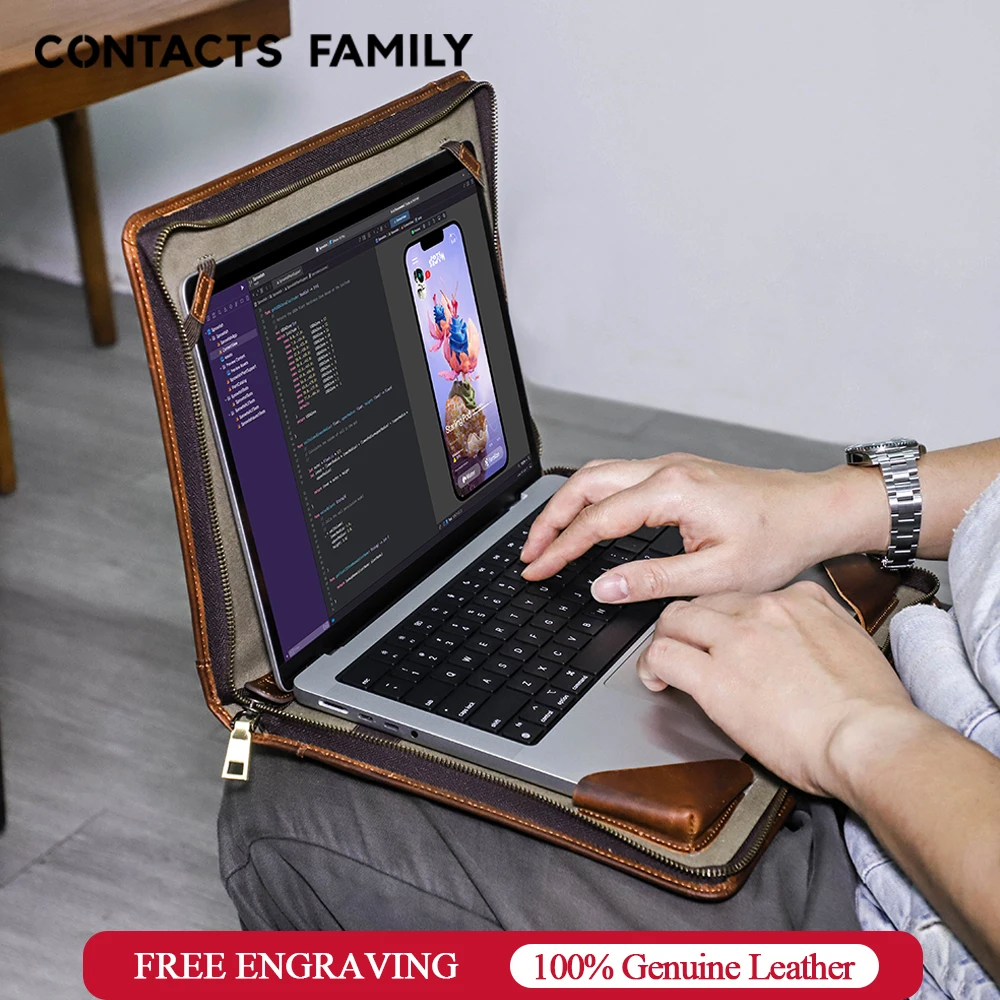 CONTACT'S FAMILIE Echtem Rindsleder Laptop Abdeckung Für Macbook Pro 14 16 Macbook Pro Luft 13 Schutzhülle Fällen Handtasche