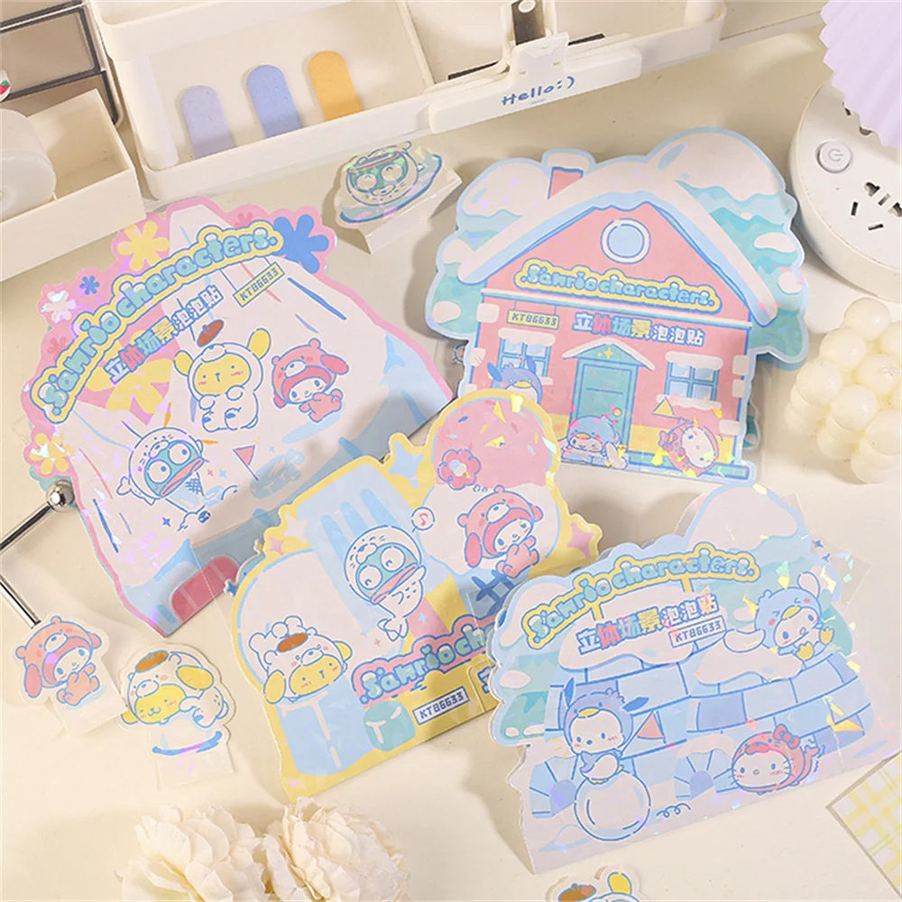 Sanrio Melody Cinnamoroll Pompompurin DIY Наклейки Многофункциональные Головоломки Сцены Детские