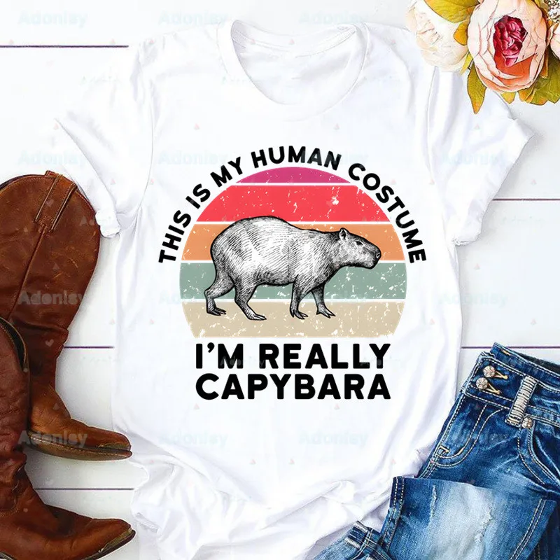 

Capybara Capybaras Is My Spirit Animals Mom Summer Print Lady T-shirts Top T Shirt Ladies Womens Graphic Female Tee T-Shirt