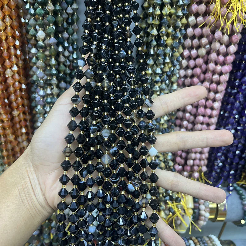 Натуральный индийский агат 8 мм тигровый глаз черный пирамида бусины граненые