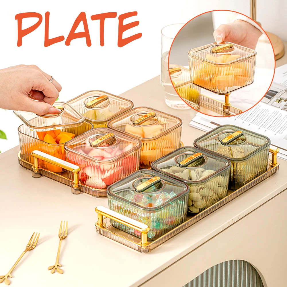 

Light Luxurys Vertical Stripe Candys Box Multi Grid Dried Fruit Storage Trays Home Desktop Decoration Food Storage Box Plate