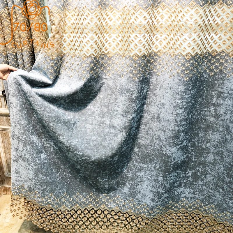 High-end Villa Geometric Embroidery Hollow Stitching Curtains for Living Room Bedroom Finished Product Customization