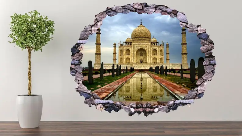 

Taj Mahal Monument India Wall Decal Art Decor 3D Sticker Poster Room Mural A-389