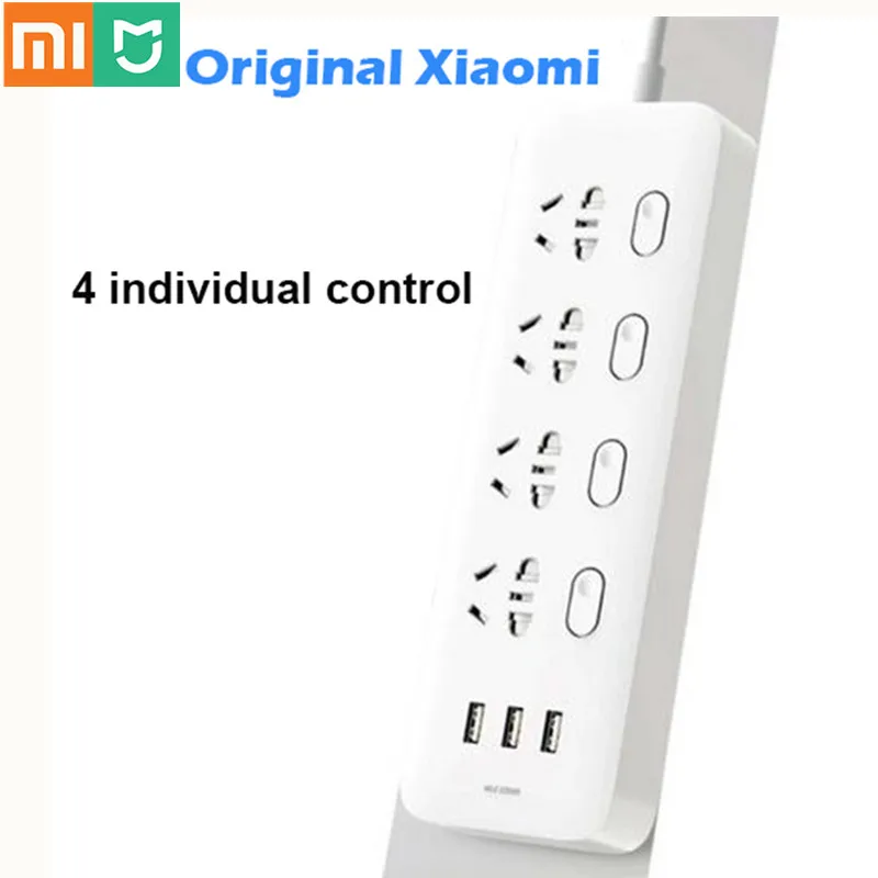 

Xiaomi Power Strip Mijia Socket 4 Individual Control 3 USB 5V 2.1A Fast Charging Extension Sockets With Safety Door with Adapter