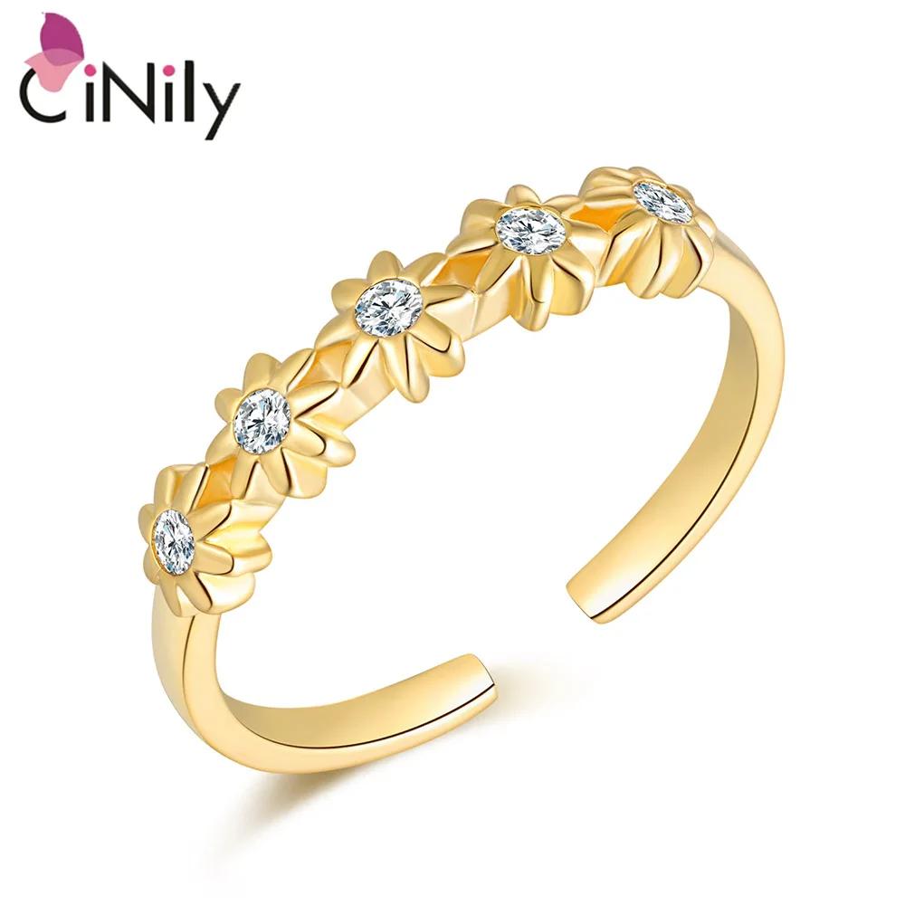 

CiNily Cubic Zirconia Multiple Colour Flowers Rings Yellow Gold Plated Adjustable Opening Rings Fashion Jewelrys For Women Girls