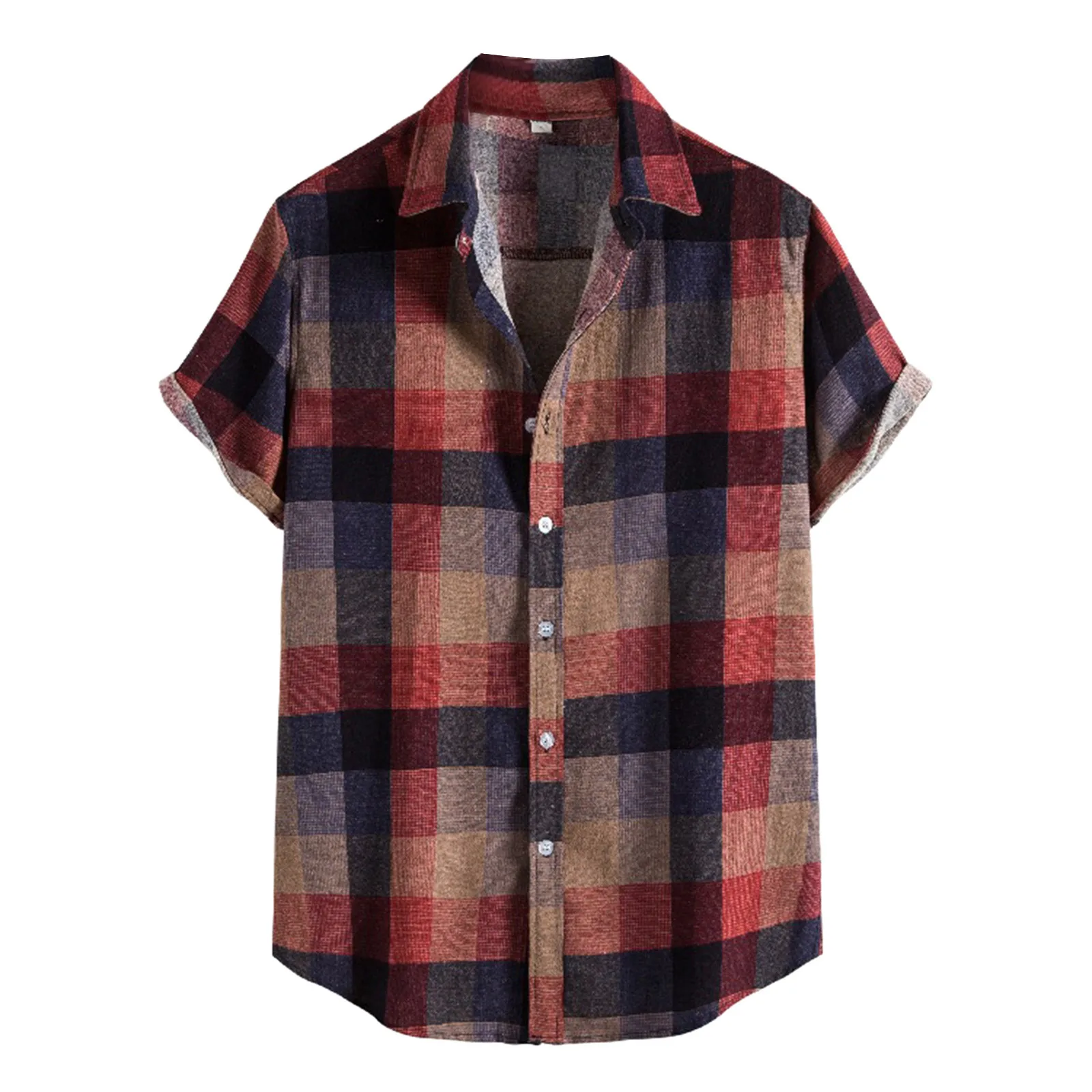 

Red Men Summer Printed Collar Cotton Linen Casual Loose Short Sleeved Shirts Blouse Fashionable Daily Tops Рубашка Мужская 2022