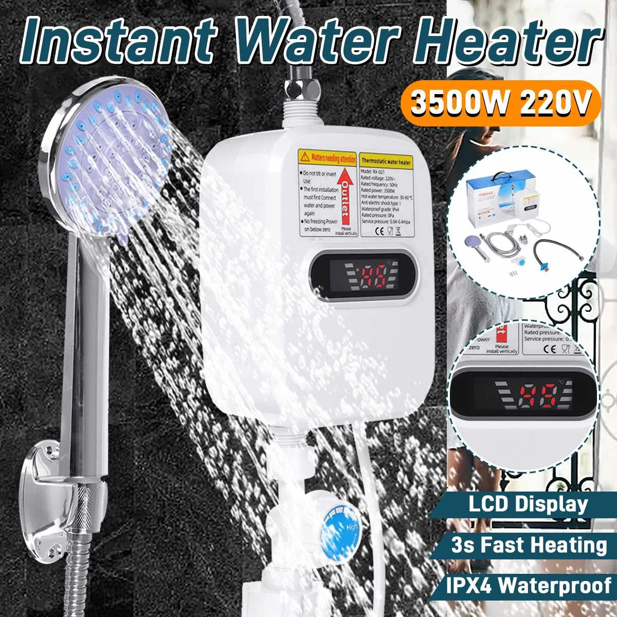 

3500W Electric Instant Water Heater Bathroom Kitchen Mini Tankless Faucet Tap Water Heater 3S Heating Electric Shower 220V