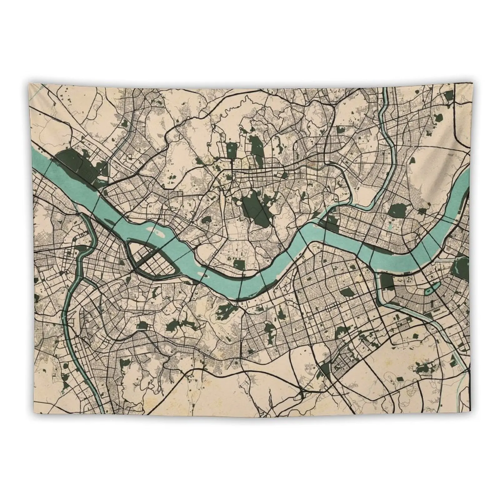 Карта города Сеуль из Южной Кореи-винтажный гобелен украшения фотографии стены