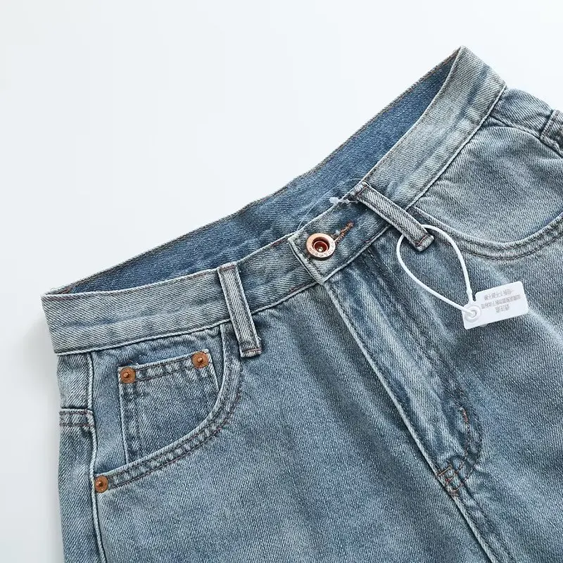 Withered Embroidered American Retro Washed Old Denim Shorts Pockets Casual Bermuda Women