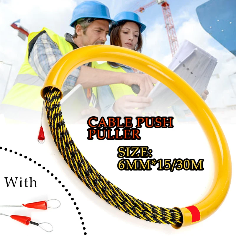 

6mm 15/30M Cable Wire Puller Rodder Fiberglass Cable TestWire Puller Guide Device Electrician Tape Conduit Ducting Cable Puller