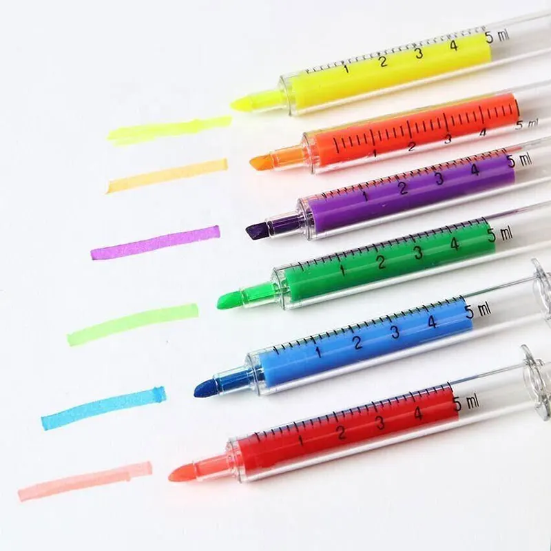 

70 syringe highlighters, ballpoint pens office school marker writing tools, syringe needle-shaped mechanical color pens