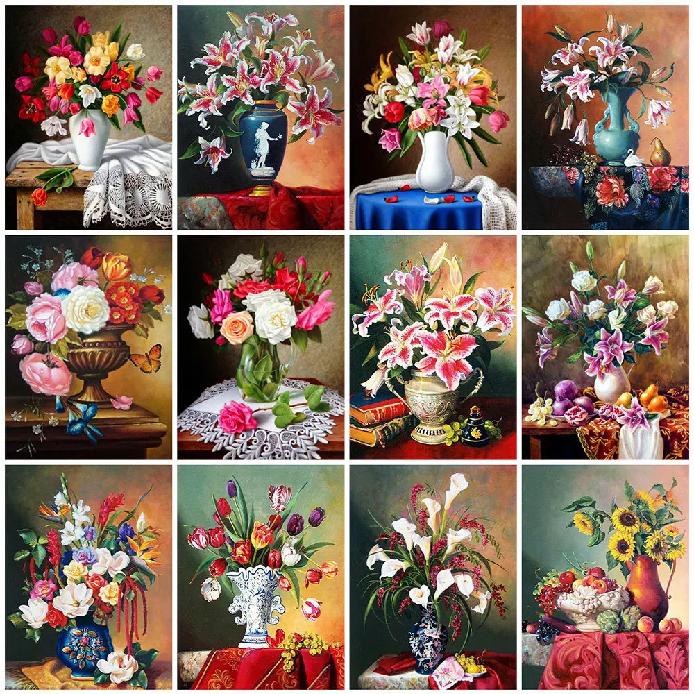 

Diamond Painting Lily Cross Stitch New Arrival Square Diamond Embroidery Flowers Mosaic Art Needlework Vase Decor for Home