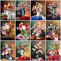 diamond painting lily cross stitch new arrival square diamond embroidery flowers mosaic art needlework vase decor for home