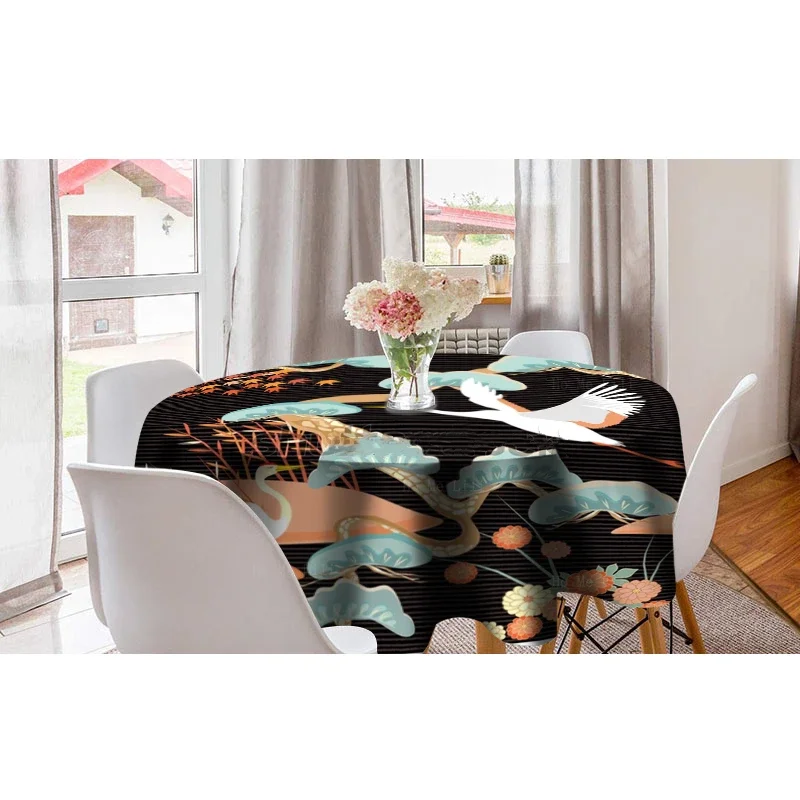 Скатерть в японском стиле с изображением Белого журавля Сакура благоприятные